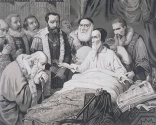 John Calvin (1509-1564) på sin dödsbädd